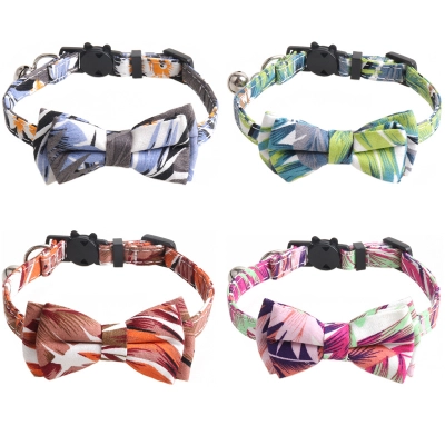 Leaf Print Pet Collar Bow 01
