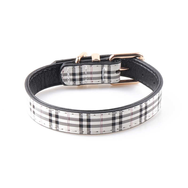 Plaid Pet Collar PU Set
