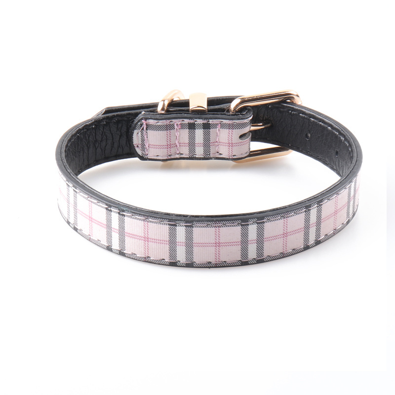 Plaid Pet Collar PU Set