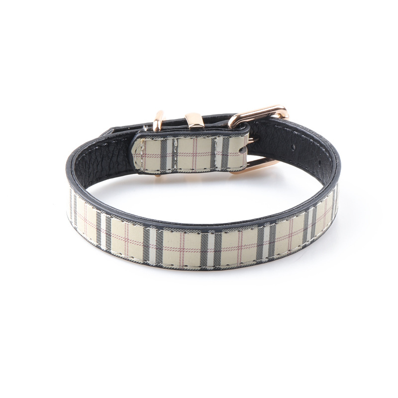 Plaid Pet Collar PU Set