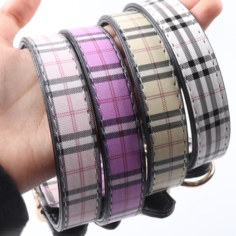 Plaid Pet Collar PU Set
