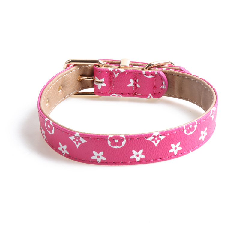 Floral Pet Collar PU Set