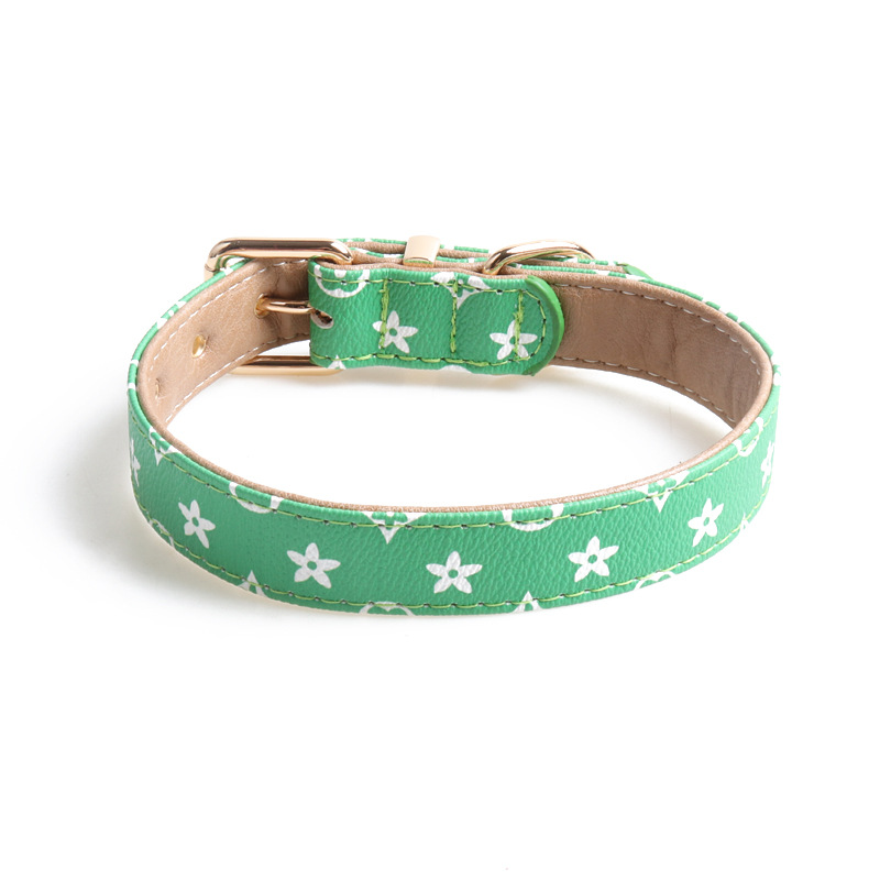 Floral Pet Collar PU Set