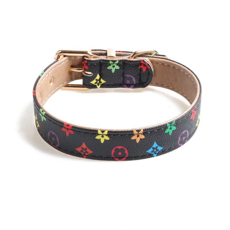 Floral Pet Collar PU Set
