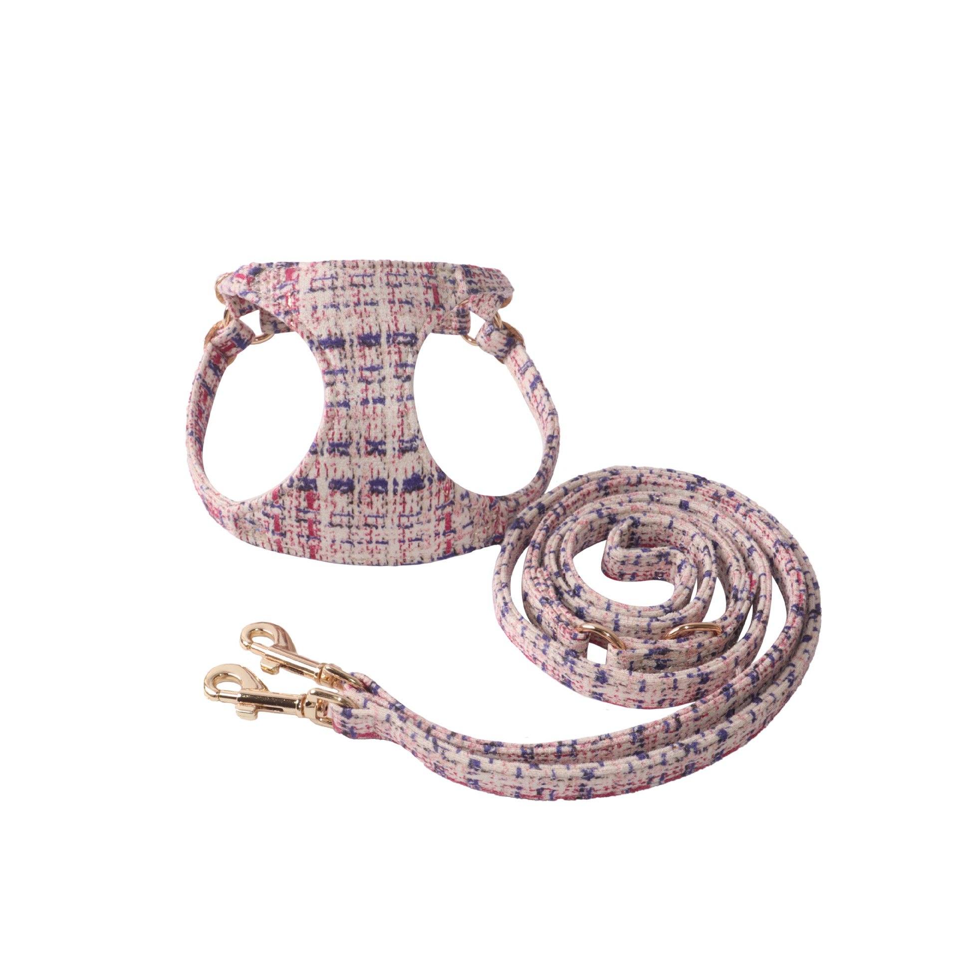 Plaid Pet Harness Suede Set
