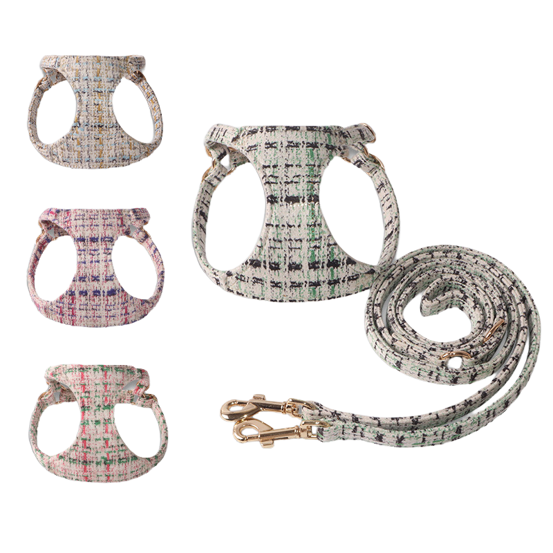 Plaid Pet Harness Suede Set