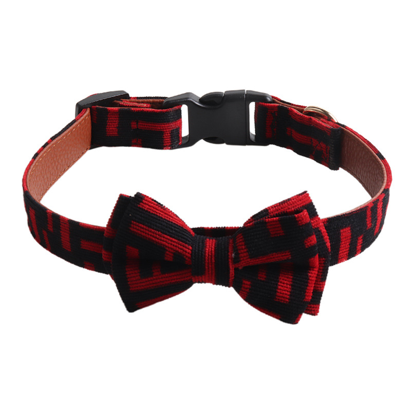 Corduroy PU Pet Collar Bow Tie Set