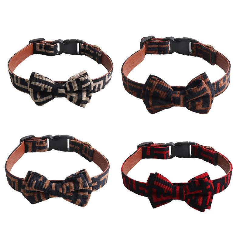 Corduroy PU Pet Collar Bow Tie Set