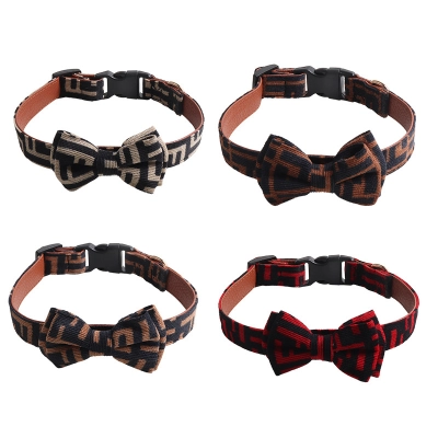 Corduroy PU Pet Collar Bow Tie Set 01