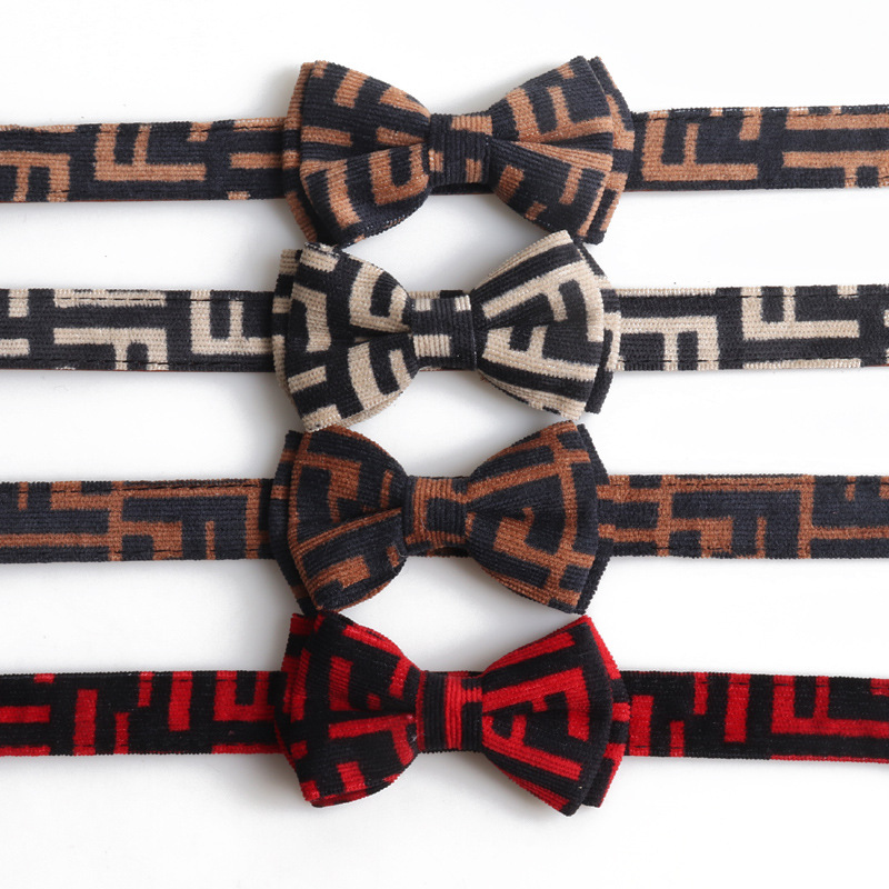 Corduroy PU Pet Collar Bow Tie Set