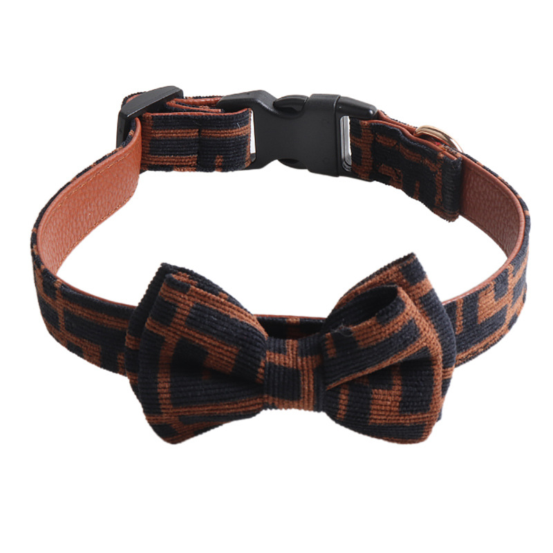 Corduroy PU Pet Collar Bow Tie Set