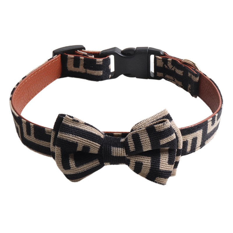Corduroy PU Pet Collar Bow Tie Set