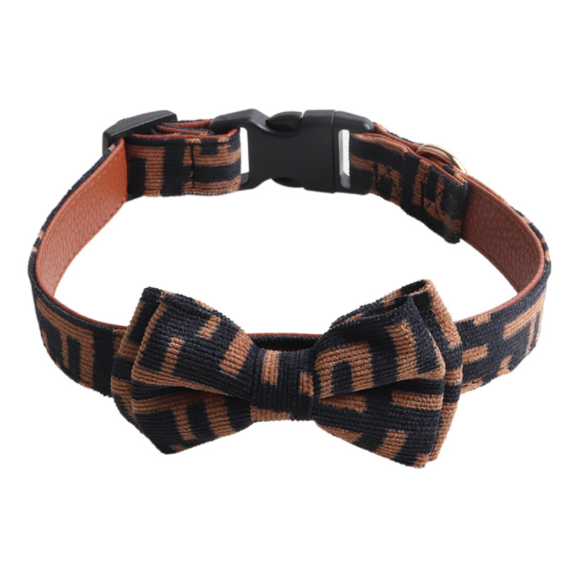 Corduroy PU Pet Collar Bow Tie Set