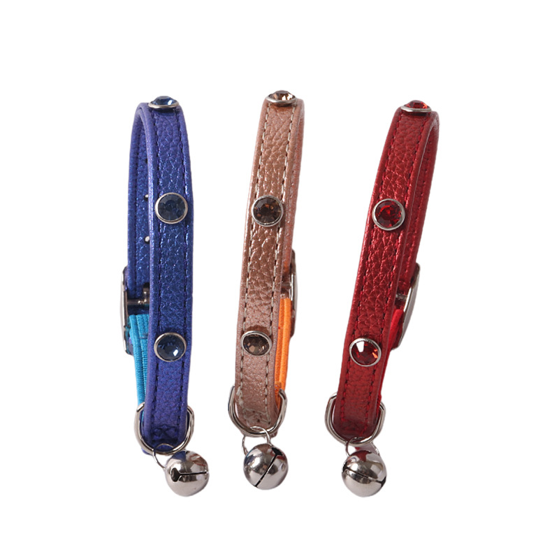 Rhinestone Pet Collar PU Set