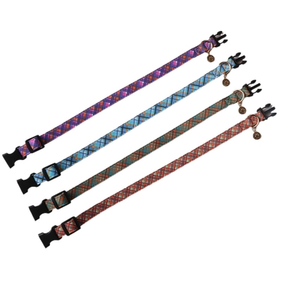 Plaid Pet Collar Set Metal Ring 02