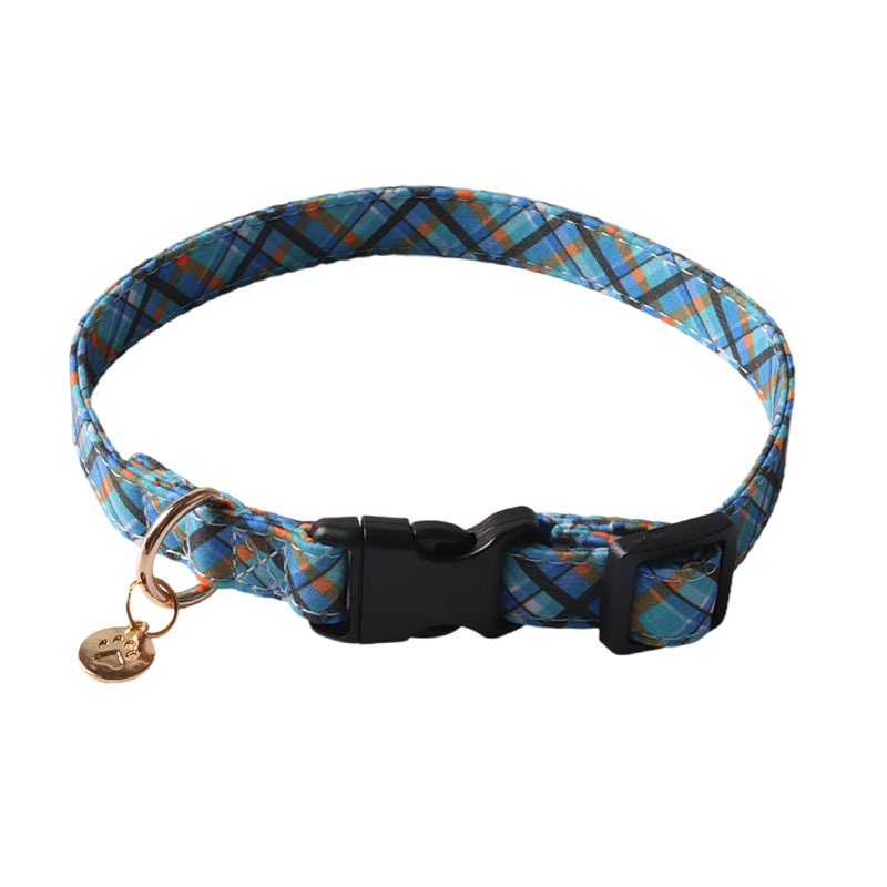 Plaid Pet Collar Set Metal Ring