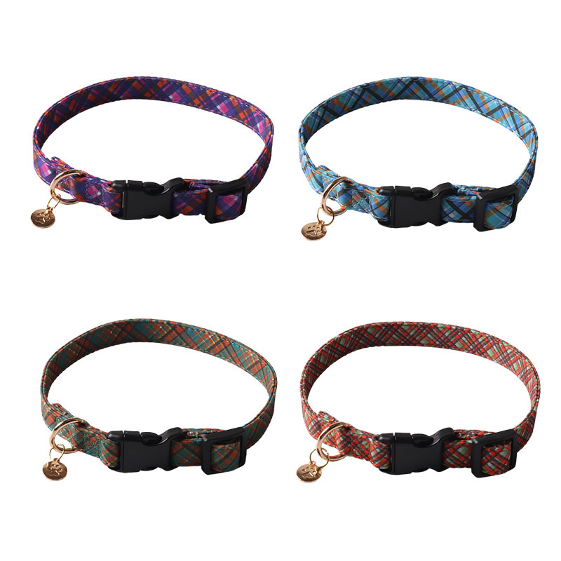 Plaid Pet Collar Set Metal Ring