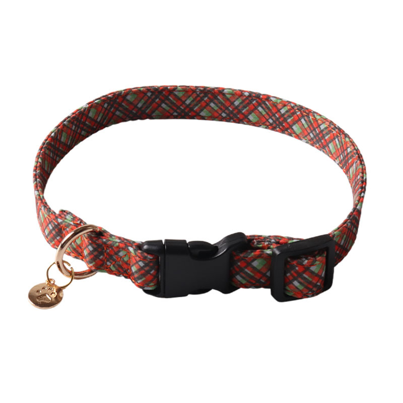 Plaid Pet Collar Set Metal Ring
