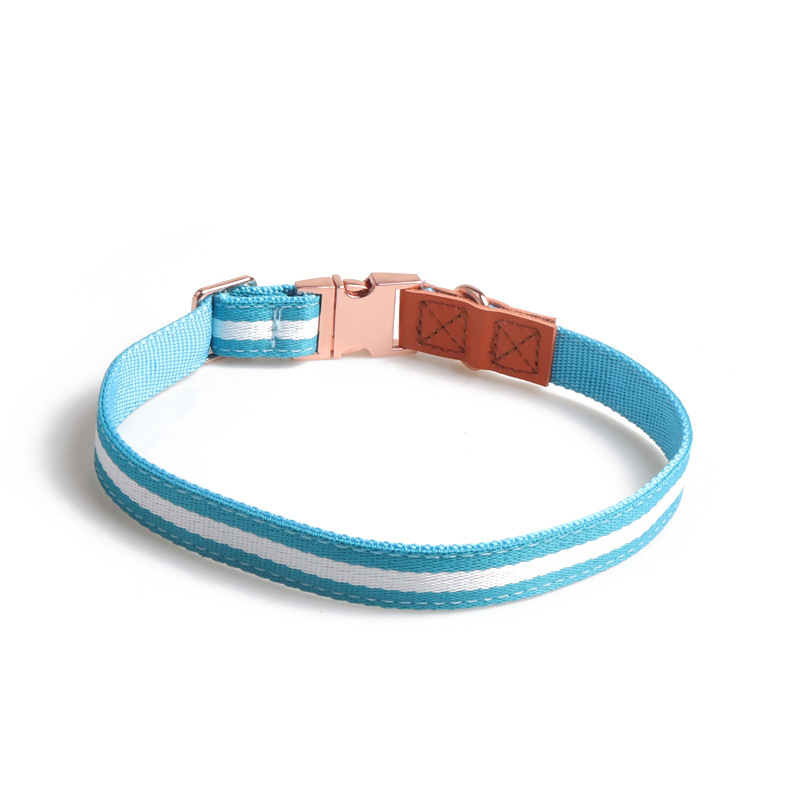 Striped PU Nylon Pet Collar Rose Gold Set