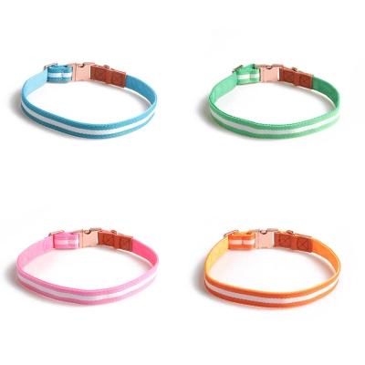 Striped PU Nylon Pet Collar Rose Gold Set 01