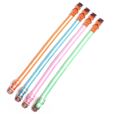 Striped PU Nylon Pet Collar Rose Gold Set 02