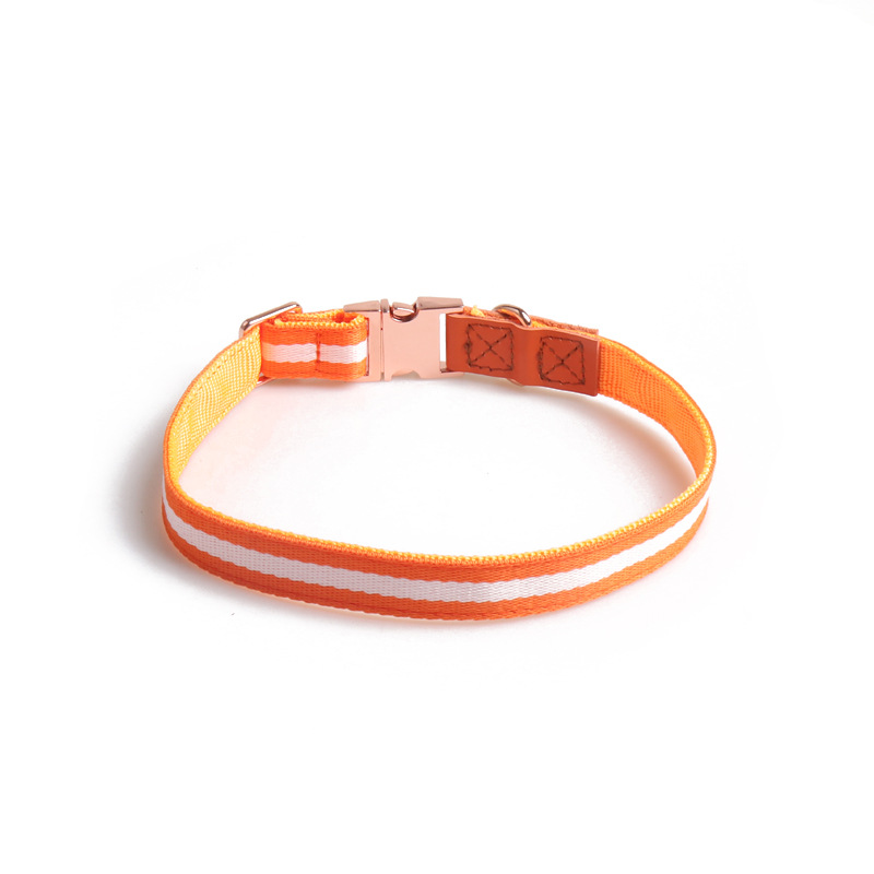 Striped PU Nylon Pet Collar Rose Gold Set