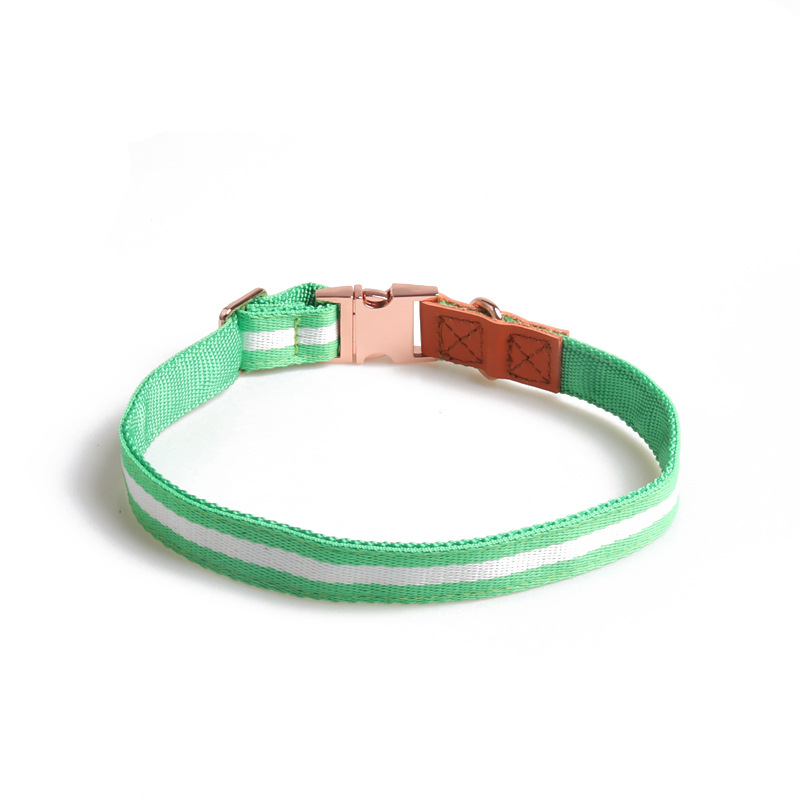 Striped PU Nylon Pet Collar Rose Gold Set