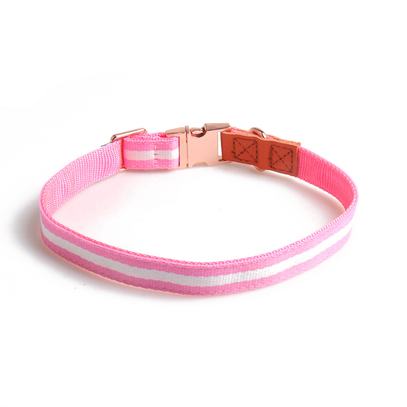 Striped PU Nylon Pet Collar Rose Gold Set