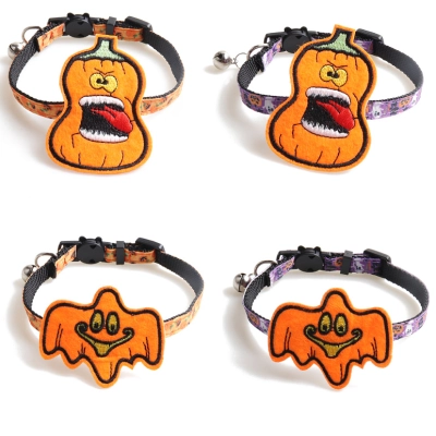 Halloween Cat Collar Set Pumpkin Ghost Decor 01