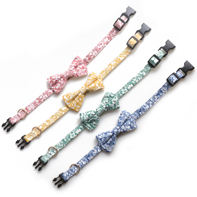 Cotton Floral Pet Collar Bow Tie Set