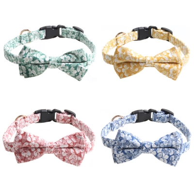 Cotton Floral Pet Collar Bow Tie Set 01