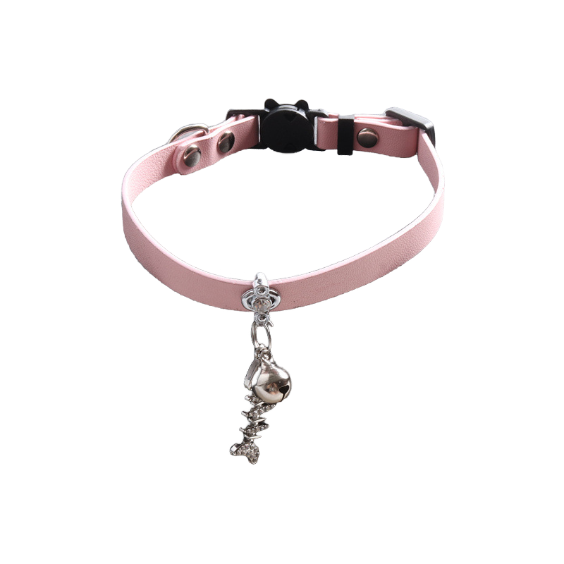 Pastel PU Cat Collar Fishbone Charm Set