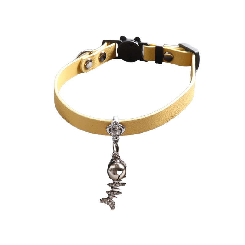 Pastel PU Cat Collar Fishbone Charm Set