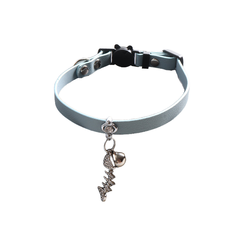 Pastel PU Cat Collar Fishbone Charm Set
