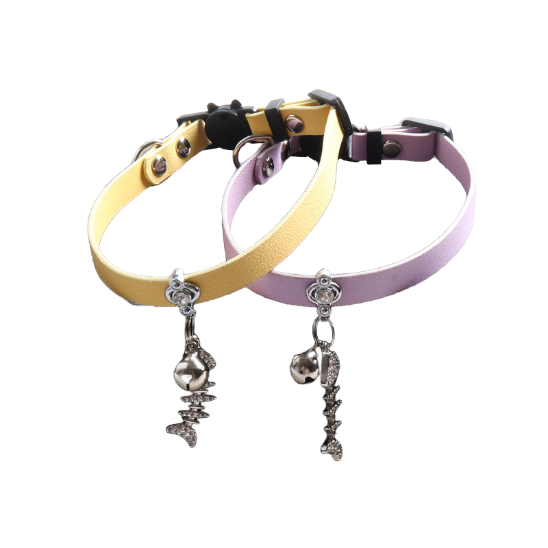 Pastel PU Cat Collar Fishbone Charm Set