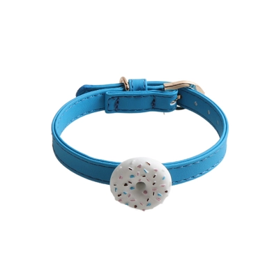 Donut Pattern Pet Collar PU Leather Set 02