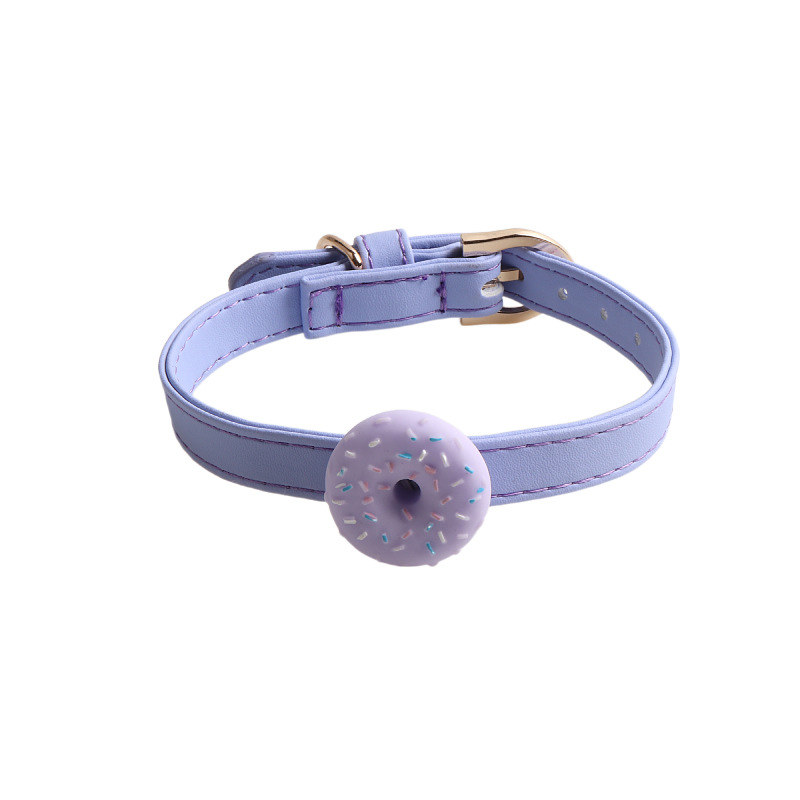 Donut Pattern Pet Collar PU Leather Set
