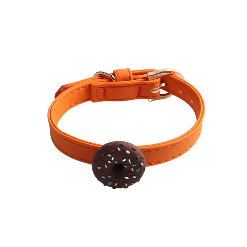 Donut Pattern Pet Collar PU Leather Set