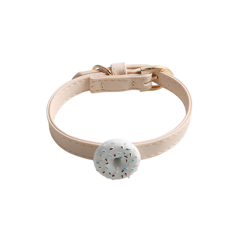 Donut Pattern Pet Collar PU Leather Set