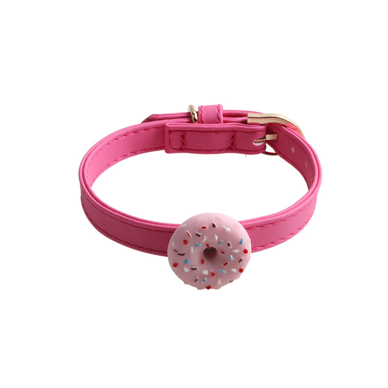 Donut Pattern Pet Collar PU Leather Set