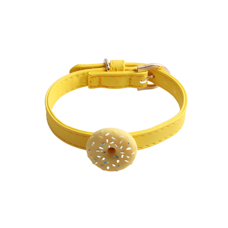 Donut Pattern Pet Collar PU Leather Set
