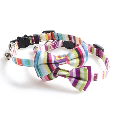 Striped Cat Collar Set Bow Tie Design 02