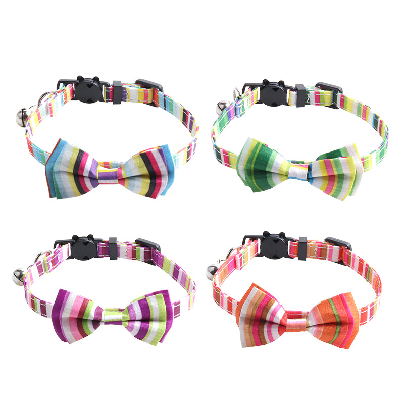 Striped Cat Collar Set Bow Tie Design
