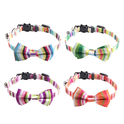 Striped Cat Collar Set Bow Tie Design 01
