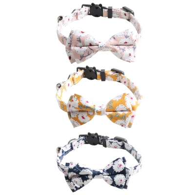 Floral Pet Collar Set Bow Tie Design 01