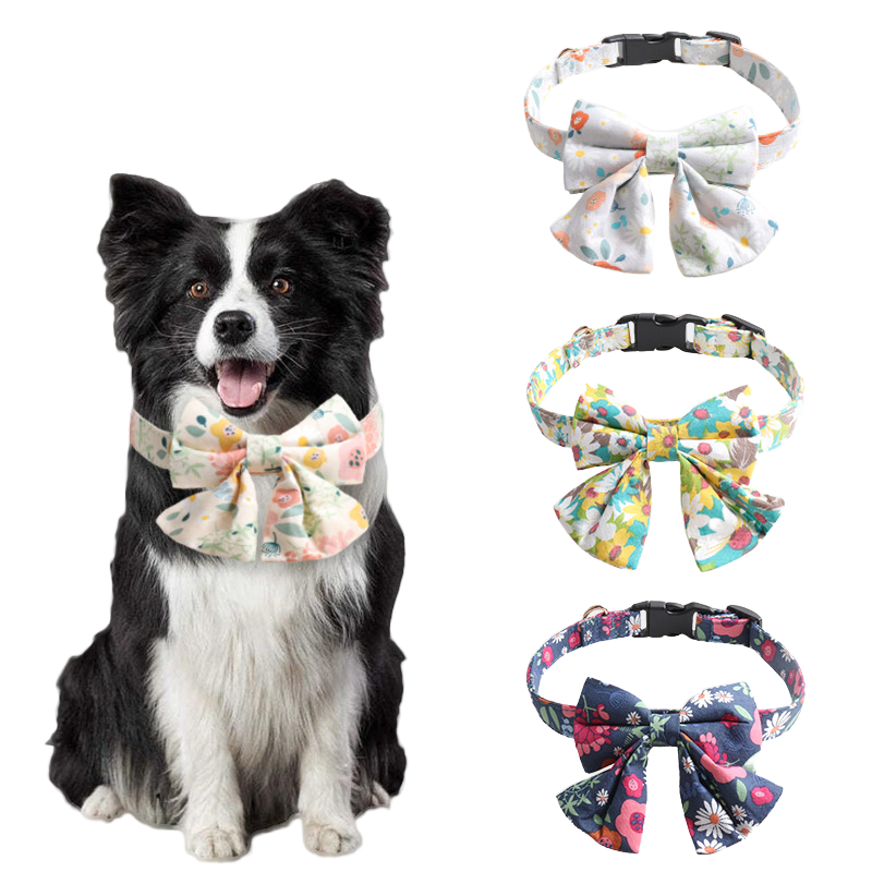 Floral Pet Collar Set Bow Decorations