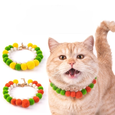 Pompom Pet Collar Set Soft Material 01