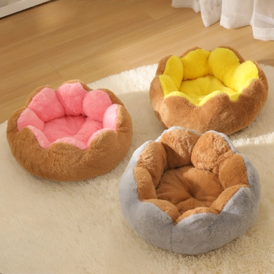 Floral Pet Bed Set Rabbit Fur Material 01