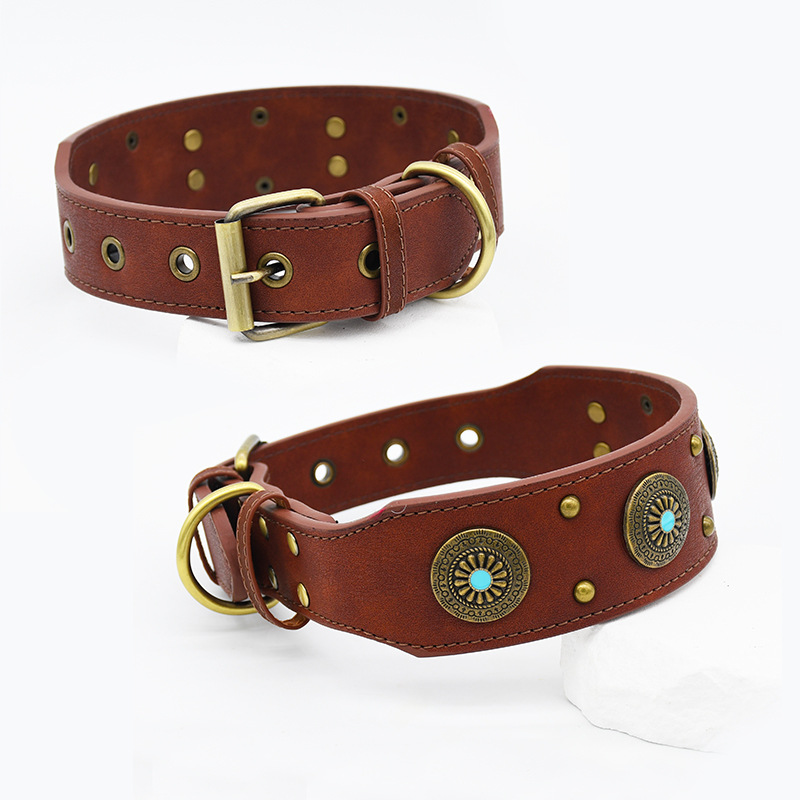 Vintage Studded Dog Collar Set Leather