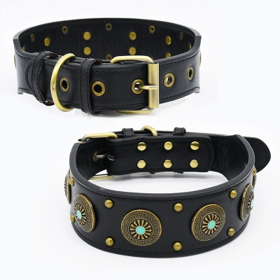 Vintage Studded Dog Collar Set Leather 02